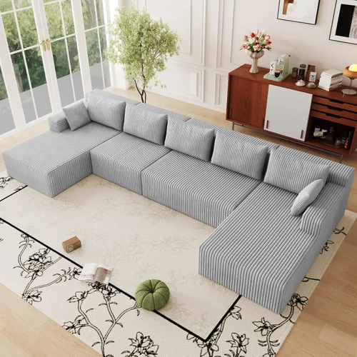 Miniatura 52 de Sofá modular Cloud de 95 pulgadas con otomana, moderno sofá nube en forma de U con asiento profundo, cómodo sofá de pana de 3 plazas, sofá de espuma