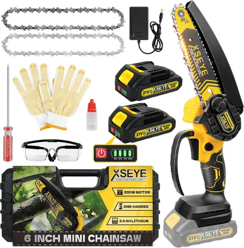 Miniatura 3 de XSEYE Mini motosierra inalámbrica de 6 pulgadas, sierra de cadena de batería pequeña de mano con lubricación automática, sierras eléctricas