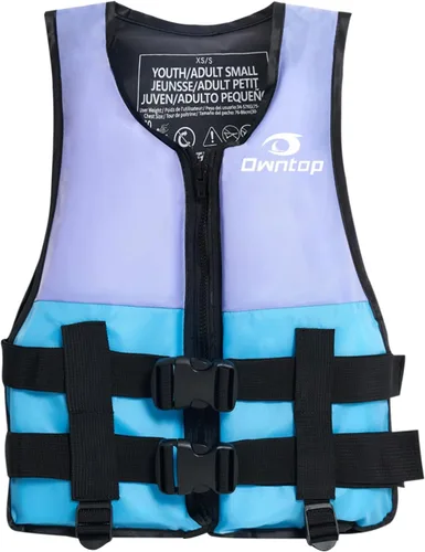 Miniatura 6 de Owntop Chaquetas de natación para niños y adultos de 50 a 125 libras de hebillas dobles, cremallera y correa de entrepierna, chaleco de esquí ligero