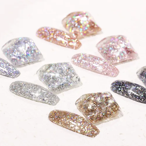 Miniatura 2 de GAOY Juego de Esmalte de Uñas con Purpurina Cromado Platino, 6 Colores Incluyendo Esmalte en Gel Brillante Resplandeciente UV LED Removible Negro