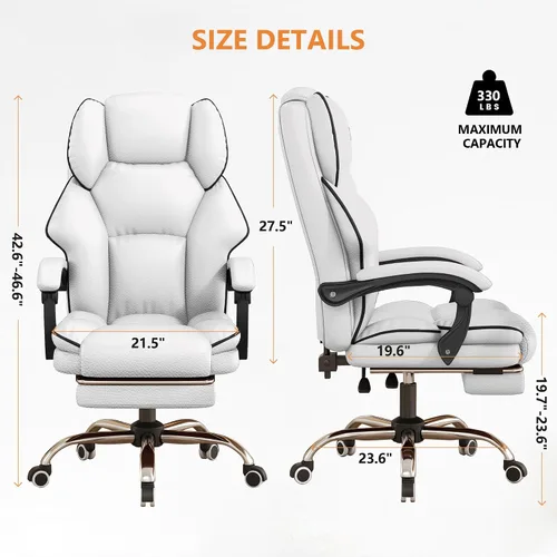 Miniatura 2 de Silla ejecutiva de oficina con respaldo alto, sillas de juegos para computadora, escritorio de cuero con reposapiés, trabajo ergonómico grande y Gris