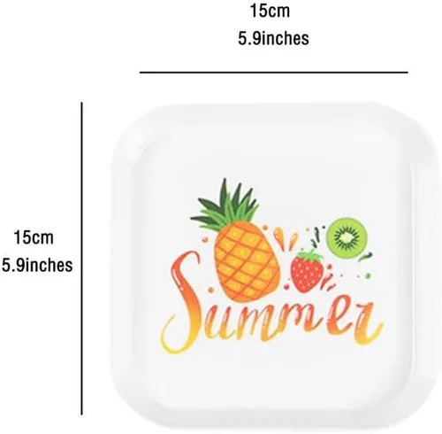 Miniatura 3 de Juego de 4 platos de melamina para servir alimentos, platos cuadrados de ensalada de postre de 5.9 pulgadas, platos para aperitivos, platos para Piña