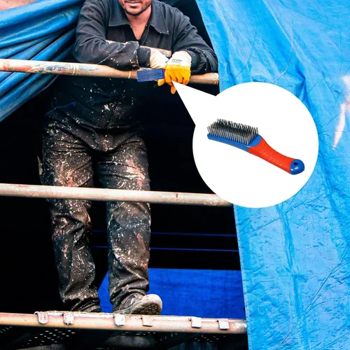 Miniatura 4 de Juego de 2 cepillos de alambre de alta resistencia, cepillo de alambre de acero inoxidable pesado para arañazos, con mango ergonómico cubierto