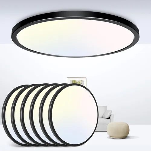 Miniatura 27 de Zemty Paquete de 8 lámparas de techo LED de montaje empotrado de 12 pulgadas, lámpara de techo súper delgada de 28 W 3200 lm, lámpara de techo Negro
