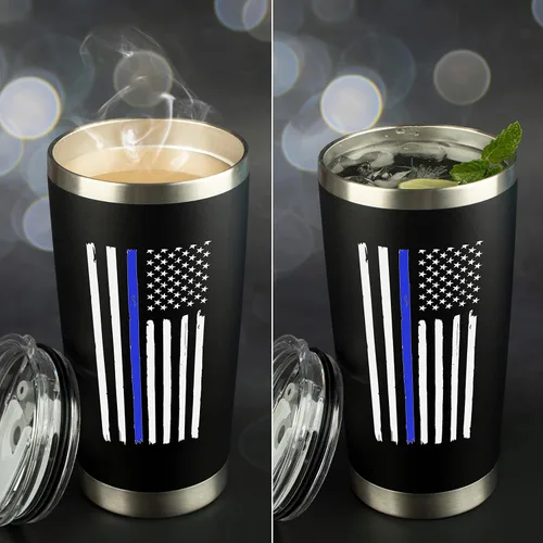Miniatura 7 de Thin Blue Line - Vaso de policía Taza de viaje de acero inoxidable que incluye 2 tapas, 2 pajillas, caja de regalo para taza de café, correccional
