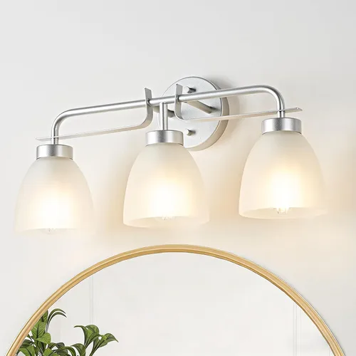 Miniatura 10 de Luces de tocador modernas de mediados de siglo de 16 pulgadas, lámpara dorada de 2 luces con pantallas de campana blancas esmeriladas, aplique