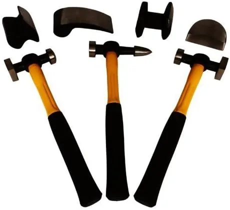 Martillos de reparación de abolladuras de carrocería para cualquier automóvil o camión (kit de 7 piezas con plataformas y cuña)