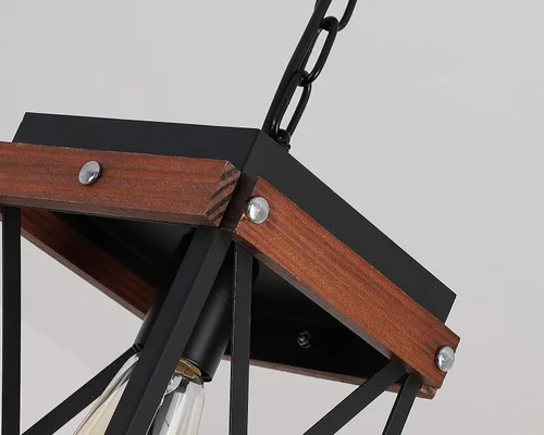 Miniatura 6 de Fivess Lighting Lámpara colgante rústica de granja con cable de 15 pies, interruptor de encendido/apagado, jaula de madera y metal, cadenas Negro