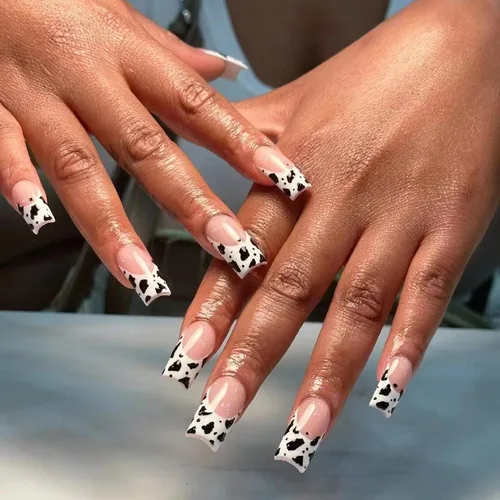 Miniatura 22 de MISUD - Uñas postizas largas cuadradas con pegamento de Rojo Gótico y Negro, diseño cruzado gótico Y2K acrílico, 24 piezas
