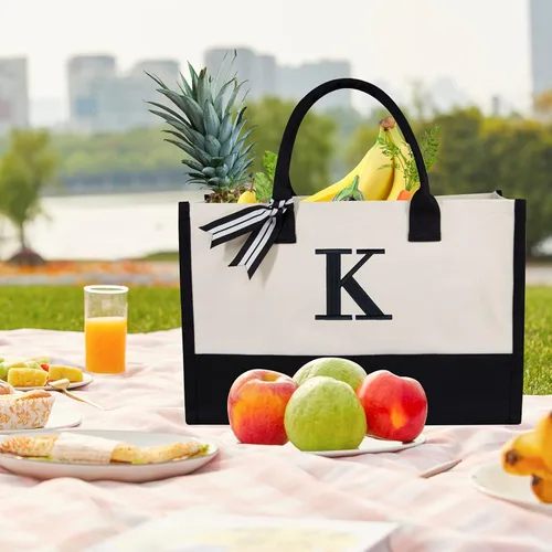 Miniatura 304 de TOPDesign - Bolso de playa de lona con inicial personalizada, bolsa de regalo con monograma, para mujer