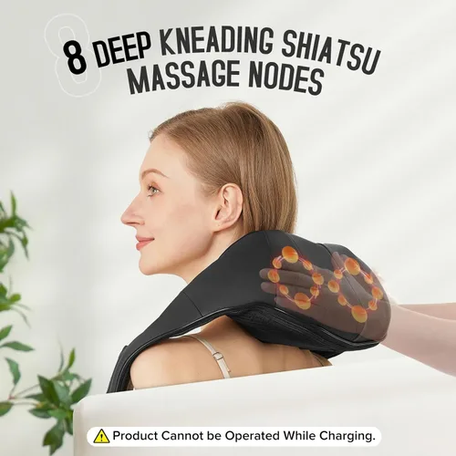 Miniatura 7 de Masajeador Shiatsu inalámbrico de cuello y hombros, masajeador de espalda con calor, masaje de tejido más profundo 4D para hombros, cuello y Negro