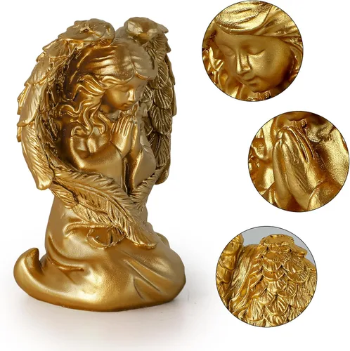 Miniatura 2 de INLOMEM Figura de ángel rezando, figura esculpida pintada a mano, estatua de alas de ángel para decoración del hogar o jardín, regalos de primera