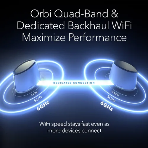 Miniatura 5 de NETGEAR Orbi Quad-Band WiFi 6E Mesh System (RBKE962), enrutador + 1 extensor de satélite, características de seguridad, velocidad de hasta 10.8