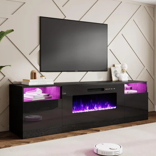 Miniatura 11 de AMERLIFE - Soporte de TV con chimenea, centro de entretenimiento con luz LED y chimenea eléctrica de 36 pulgadas, soporte de entretenimiento moderno