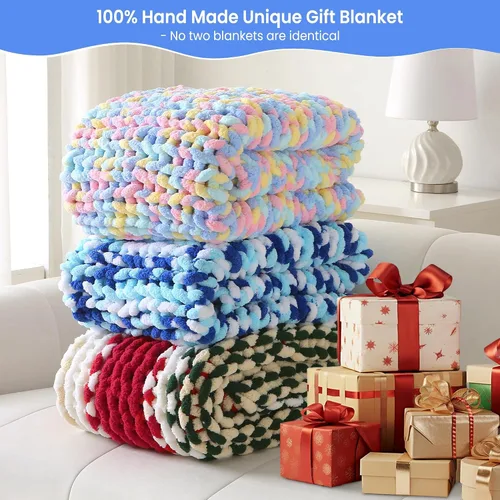 Miniatura 7 de Mooreeke Manta de Punto Grueso 50"x60" Suave Lavable Manta de Chenilla Acogedora 100% Hecha a Mano Crochet Mantas de Regalo con Hilo de Chenilla