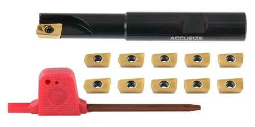 Miniatura 13 de Accusize Industrial Tools Molino de extremo indexable de hombro cuadrado de 90 grados de 1/2 '' con insertos de carburo Apkt11T3, 0056-0913