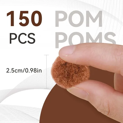 Miniatura 2 de Morfen 150 pompones para manualidades, color marrón claro, bolas de pompón mullido de 1 pulgada para manualidades, proyectos de manualidades
