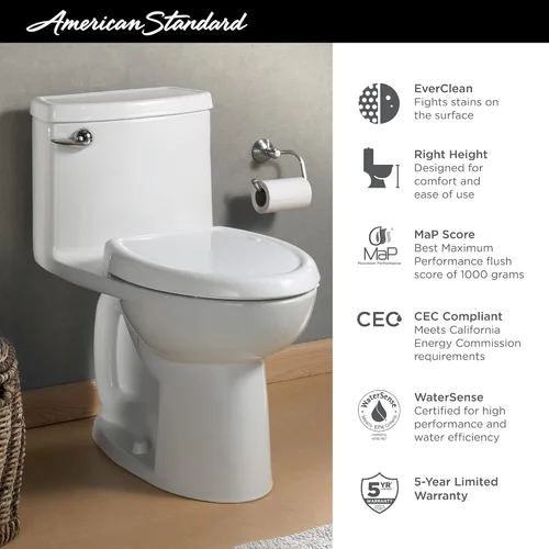 Miniatura 4 de American Standard 2403128.021 Compact Cadet 3, Inodoro de una pieza con asiento de cierre lento, delantero alargado, descarga a mano izquierda, Hueso