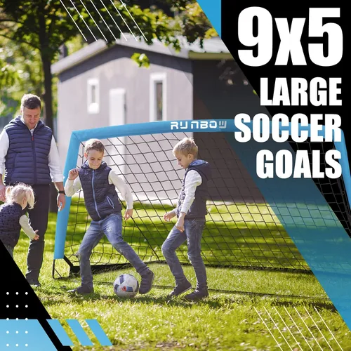 Miniatura 5 de Portería de fútbol infantil de 9 x 5 pies con bolsa de transporte, red de fútbol plegable portátil para entrenamiento en el patio trasero, uso