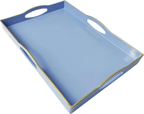 Miniatura 9 de Bandeja de servir azul con 4 asas, bandeja decorativa de plástico para mesa de café, otomana - Ideal para sala de estar y baño. 15 x 11 x 1.9