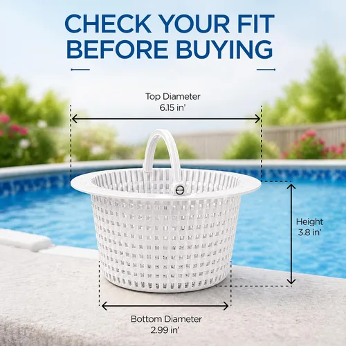 Miniatura 6 de FibroPool Cesta de desnatador de piscina sobre el suelo, paquete de 2 – Colador de repuesto a través de la pared con mango de pivote, atrapador