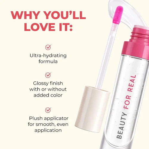 Miniatura 4 de Beauty For Real Lip Revival Hi-Shine - Aceite hidratante para labios, estrella brillante (transparente), ligero, antiadherente, acabado brillante