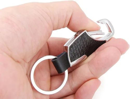 Miniatura 5 de Reenfaya - Llavero con cuero resistente para hombres y mujeres, llavero de automóvil de lujo para llavero, 2 unidades (negro/marrón) (RF01)