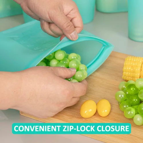 Miniatura 5 de Bolsas reutilizables para alimentos, paquete de 8, 100% bolsas de almacenamiento de alimentos de silicona con cierre de cremallera, aptas