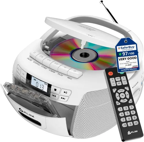 Miniatura 8 de Reproductor de CD y reproductor de cinta de cassette KLIM, Boombox Bluetooth, radio AM/FM, sonido estéreo, control remoto, combo de CD y cinta