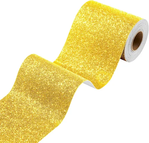 Stickyart Papel tapiz con purpurina dorada, bordes de pared brillantes, despegar y pegar, para dormitorio, papel adhesivo extraíble con purpurina