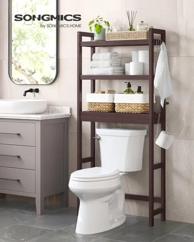 Miniatura 2 de SONGMICS Almacenamiento sobre el inodoro, organizador de baño sobre el inodoro de 3 niveles con estante ajustable, 10.2 x 24.8 x 66.9 pulgadas