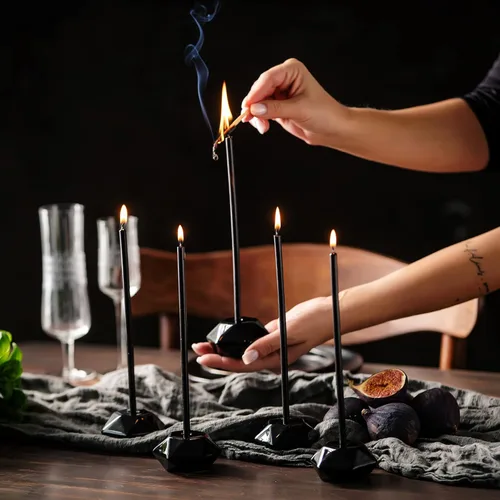 Miniatura 4 de Juego de 2 portavelas Danilovo - Hecho a mano, resistente soporte de cerámica fino para candelabros - Decoración negra de lujo ideal para el hogar
