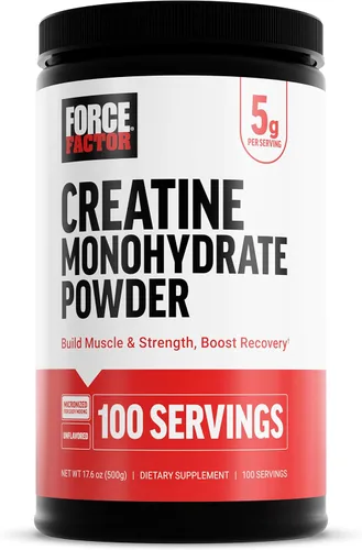 Miniatura 15 de Force Factor Polvo de Monohidrato de Creatina, Dosis de 5g Micronizada para Apoyar el Crecimiento Muscular, Fuerza, Recuperación, Salud Cognitiva