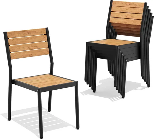 Miniatura 26 de Pellebant Juego de 2 sillas de comedor apilables para exteriores, sillas de patio de aluminio con brazos, para todo tipo de clima, para jardín, Negro
