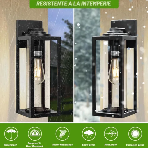 Miniatura 2 de FILIYANO Luces de Pared Grandes para Exteriores de 16 Pulgadas - Paquete de 2 Luminarias Exteriores Modernas Negras con Pantalla de Vidrio