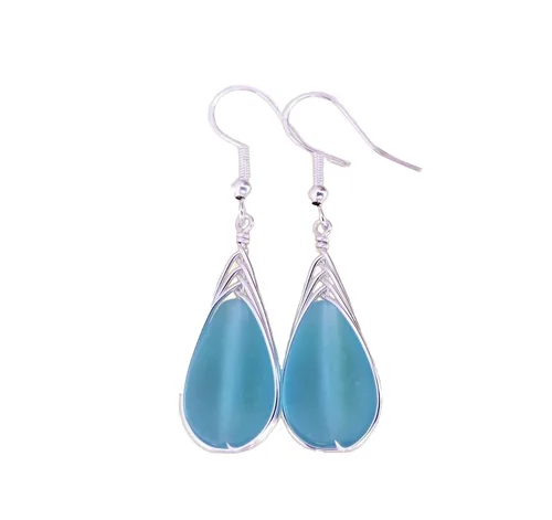 Miniatura 57 de Yinahawaii Handmade Sea Glass Earrings, Hawaiian Jewelry, Wire Braided Earrings Teardrop Earrings, Beach Jewelry Sea Glass Jewelry For Women Cobalt