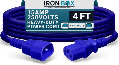 Miniatura 37 de IronBox Electric - Cable de Alimentación C14 a C13 de Servicio Pesado, 15A, 250V, Cable de Extensión para Computadora 14/3 AWG - Cables