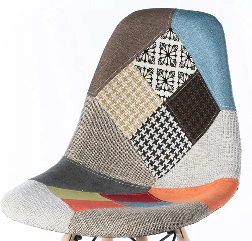 Miniatura 8 de Silla de comedor moderna de mediados de siglo tapizada de plástico multicolor Patchwork DSW Shell con patas Eiffel de clavija de madera