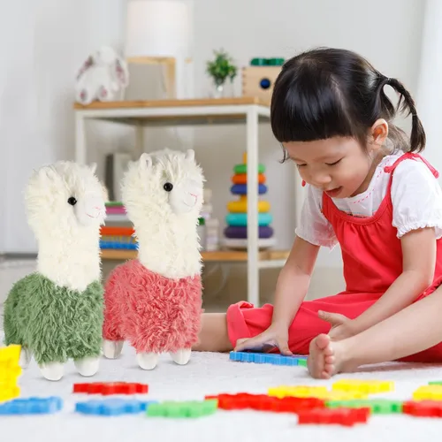 Miniatura 7 de Chalyna Juego de 2 piezas de peluche de llama suave de 10 pulgadas, juego de juguetes de alpaca Kawaii para bebés, niñas y niños, regalo de fiesta
