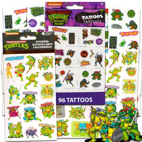 T M N T Juego de calcomanías y tatuajes de tortugas ninja mutantes adolescentes ~ Paquete con calcomanías TMNT y tatuajes para niños (suministros de
