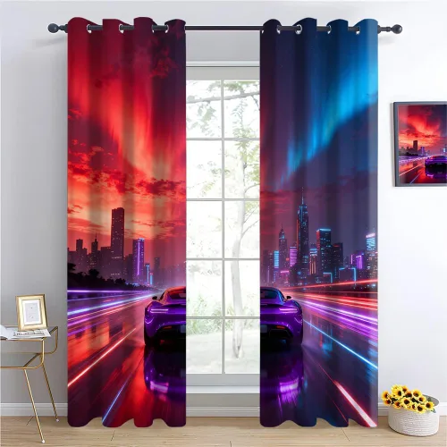 Miniatura 15 de Cyber Ring Curtains, Thermal Insulated Darkening Drapes For Sci-Fi Home Decor, Futuristic Neon Circle Digital Grid Scene Grommet Window Treatments