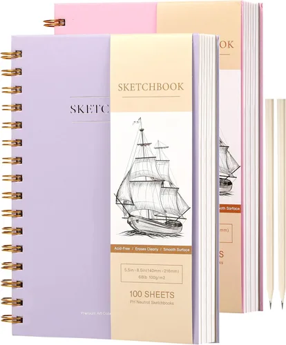 Yoment Paquete de 2 cuadernos de bocetos de 5.5" x 8.5" para dibujo, bloc de bocetos con espiral pequeña, encuadernado en espiral, libro de bocetos