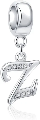 Miniatura 109 de ABUN Abalorio de plata de ley 925 con letra A a la Z, espaciador de inicial, con circonita cúbica transparete colgante, auténtica, para pulseras
