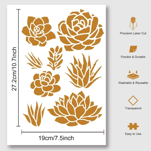 Miniatura 3 de NBEADS Plantilla de suculentas de aloe vera, plantillas de pintura reutilizables para plantas de jardín, manualidades, pintura de pared, plantillas