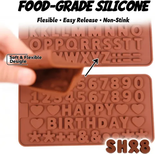 Miniatura 8 de Mini moldes de silicona para letras y números, paquete de 2 moldes de chocolate con letras A-Z, números del 0 a 9 y feliz cumpleaños, pequeños