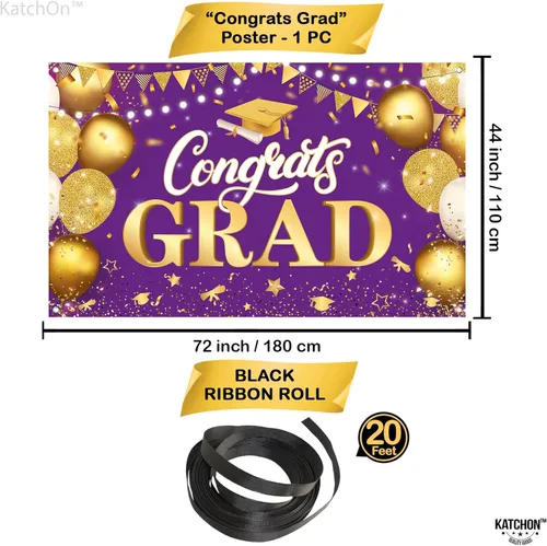 Miniatura 4 de KatchOn, XtraLarge - Cartel de graduación de felicitaciones – 72 x 44 pulgadas, fondo de graduación morado y dorado Decoraciones de graduación