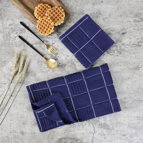 Miniatura 5 de Glynniss Juego de toallas y paños de cocina, cuatro paños de cocina de 16 x 26 pulgadas, cuatro paños absorbentes para lavar platos de 12 x 12 Azul
