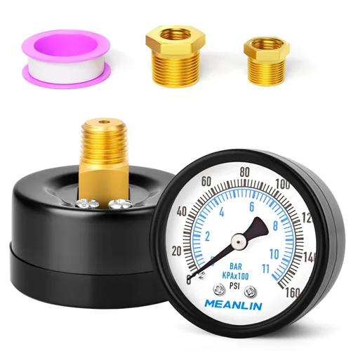 Miniatura 16 de MEANLIN MEASURE Manómetro de presión de bomba de pozo de 0-100 Psi, cara de dial de 2", NPT de 1/4", con buje hexagonal de 1/2" NPT y 3/8" NPT