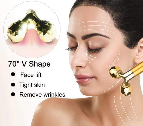 Miniatura 7 de Rodillo masajeador de cara Rodillo dorado 3D Rodillo facial eléctrico y rodillo facial en forma de T Kit masajeador Rodillos faciales