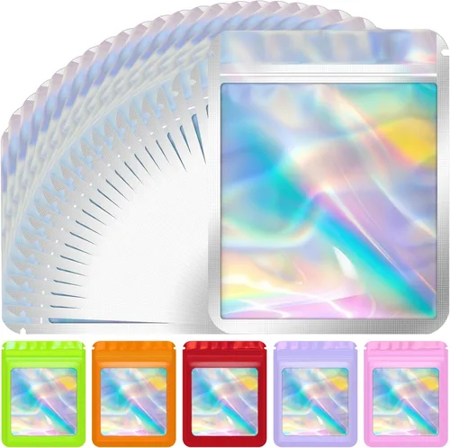 Miniatura 14 de Jetmore 100 piezas Bolsas Holográficas Mylar Resellables para Pequeñas Empresas Bolsa de Embalaje Sellable para Dulces Almacenamiento de Alimentos